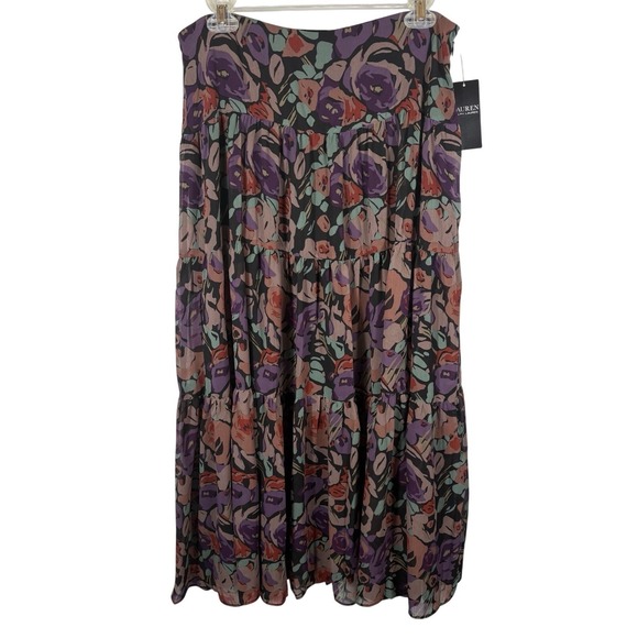 Lauren Ralph Lauren Black Label Women's Floral Crinkle Maxi Skirt Size 10 - 539 - Picture 1 of 8